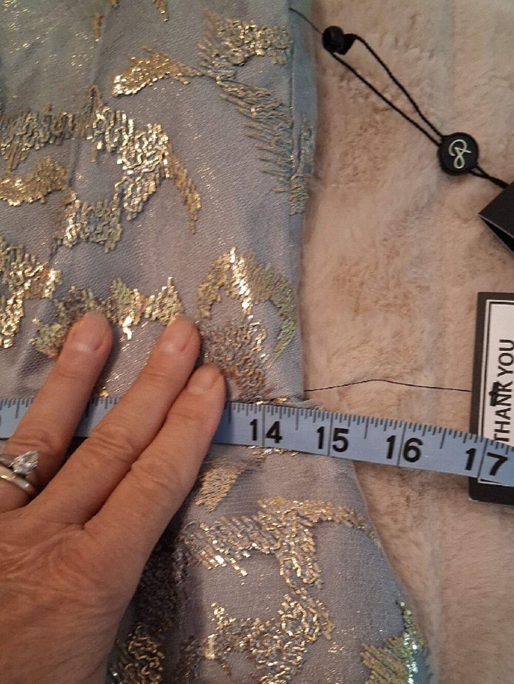 Adrianna Papell One-Shoulder Silver And Gold Metallic Lace Gown - Picture 8 of 9